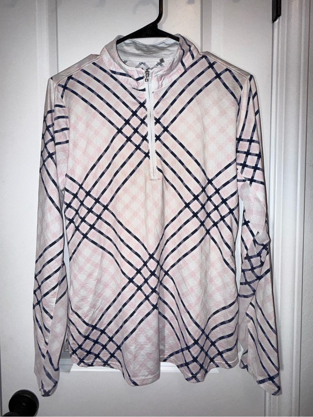 San Soleil | Pink Plaid Quarter Zip Long Sleeve Top | UV 50 + Cooling | Size M